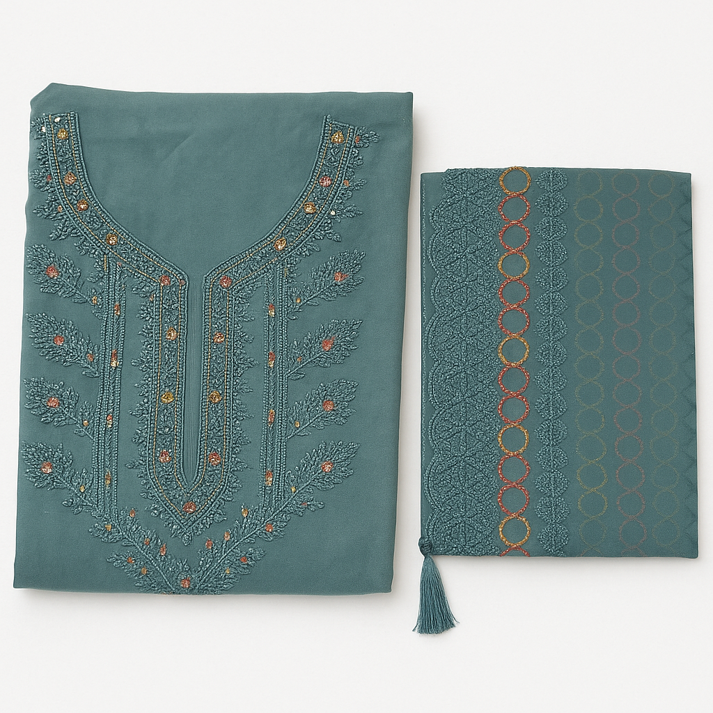 Pastel Blue Embroidered Unstitched Suit Set